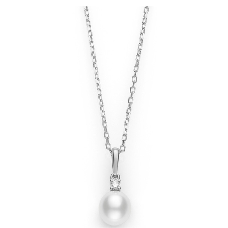 Mikimoto 18 Karat White Gold Diamond & Pearl Necklace